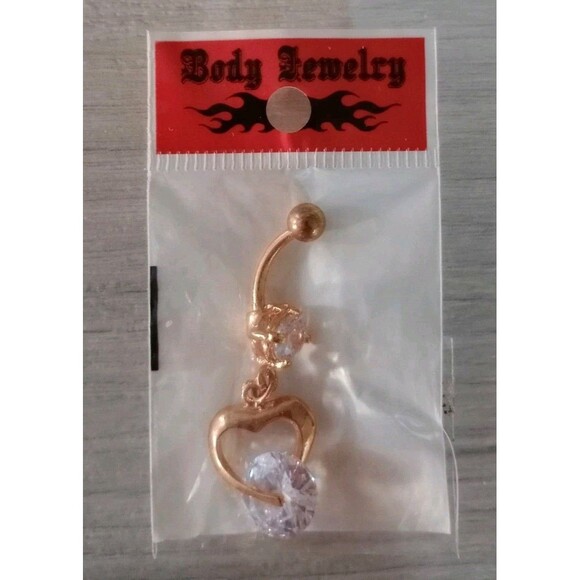 Surgical Steel Gold & Crystal Belly Ring 16 Gauge Boho Jewelry NIP - Picture 1 of 3